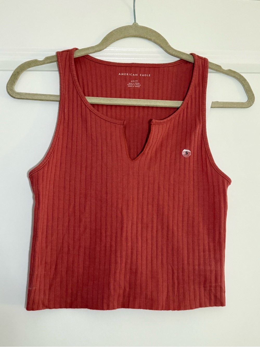 American Eagle Ribbed Notch-Neck Tank Top - Rust Red